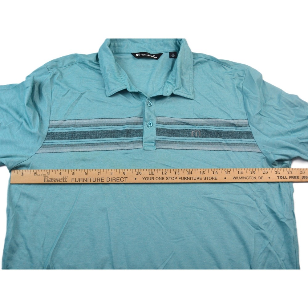 TravisMathew Mens XL Teal Blue Striped Pima Cotton Blend Short Sleeve Polo Shirt - Picture 8 of 10